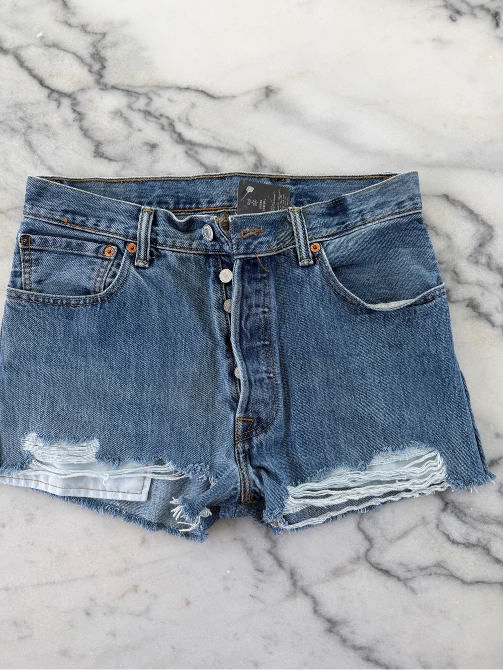 Vintage Urban Renewal Levi's Blue Distressed Button-Fly Denim Shorts